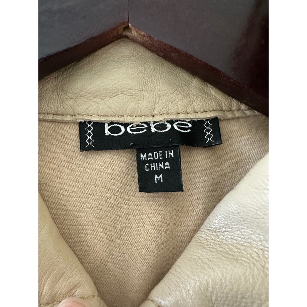 Bebe Y2K Sand Beige Genuine Leather & Cotton Knit Jacket - Size M - Picture 4 of 5